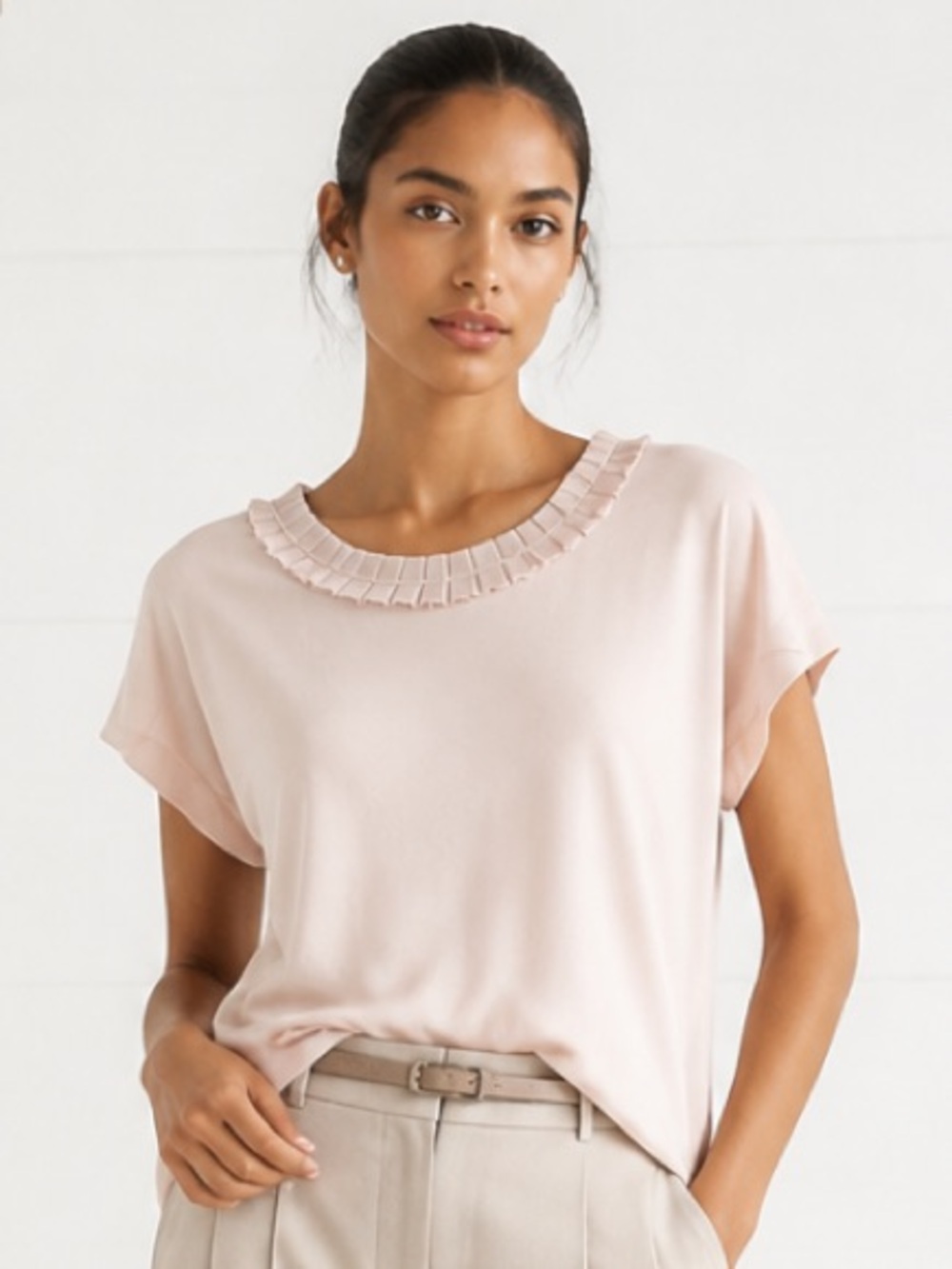 TED BAKER Tee Shirt Jacii Ribbon Ruffle Grosgrain Blush Pink Top Stretch